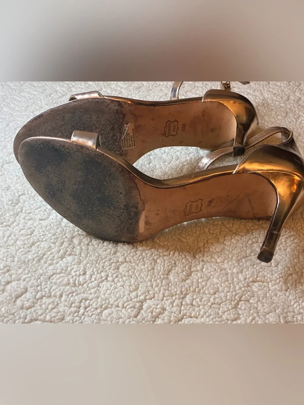 Tory Burch Metallic Gold Ankle Strap Heels Sandals Size 8M Leather Sole